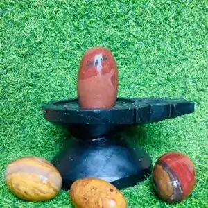 A stone bowl with four eggs on it, showcasing Narmadeshwar shivling. Discover the Shivansh Narmadeshwar Shivling's price.